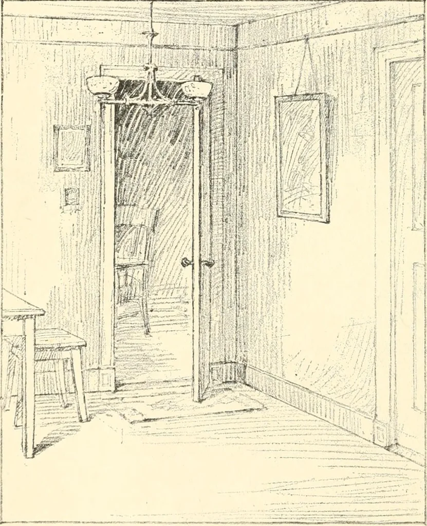 An illustration from Freehand perspective and sketching; principles and methods of expression in the pictorial representation of common objects, interiors, buildings and landscapes, 1916, leaf 129