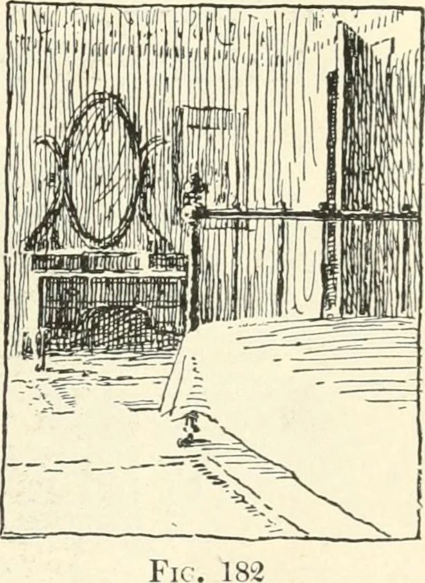 An illustration from Freehand perspective and sketching; principles and methods of expression in the pictorial representation of common objects, interiors, buildings and landscapes, 1916, leaf 134