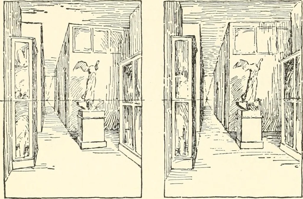 An illustration from Freehand perspective and sketching; principles and methods of expression in the pictorial representation of common objects, interiors, buildings and landscapes, 1916, leaf 153