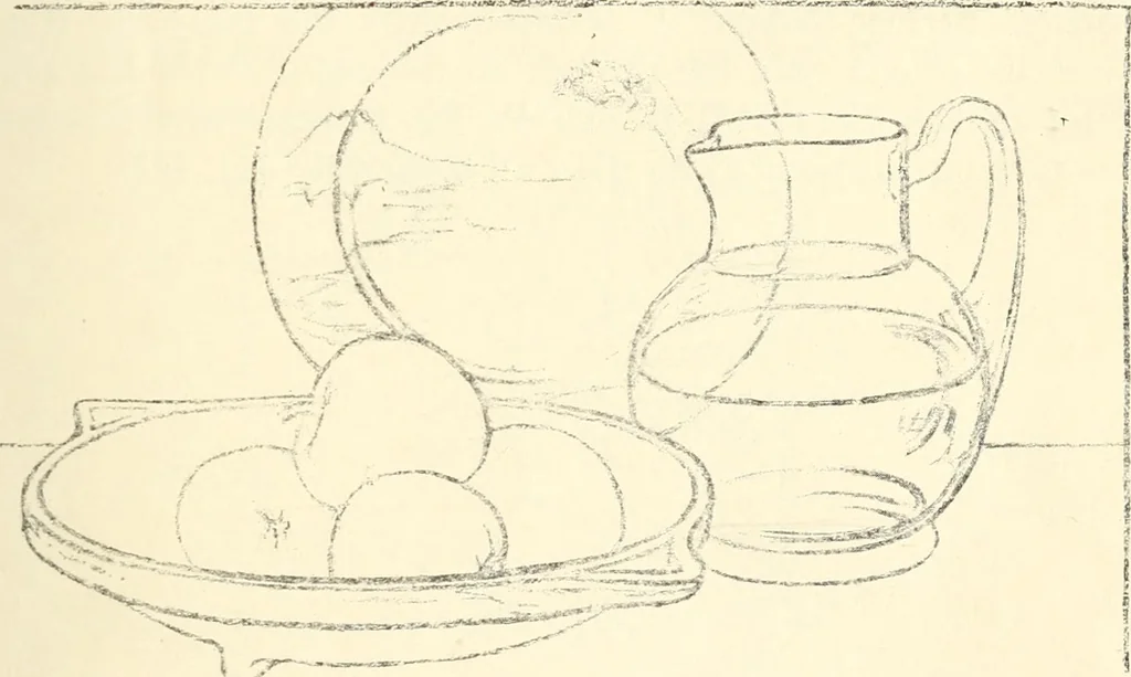An illustration from Freehand perspective and sketching; principles and methods of expression in the pictorial representation of common objects, interiors, buildings and landscapes, 1916, leaf 48