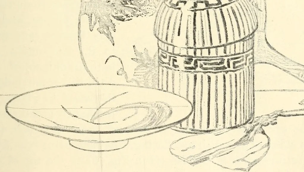 An illustration from Freehand perspective and sketching; principles and methods of expression in the pictorial representation of common objects, interiors, buildings and landscapes, 1916, leaf 50