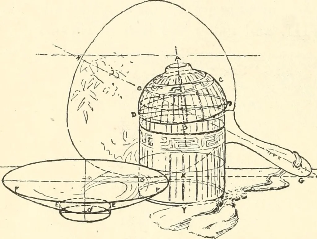 An illustration from Freehand perspective and sketching; principles and methods of expression in the pictorial representation of common objects, interiors, buildings and landscapes, 1916, leaf 51