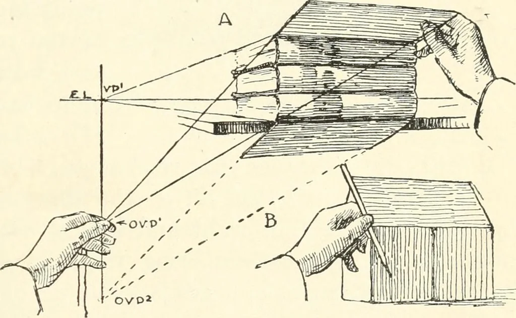 An illustration from Freehand perspective and sketching; principles and methods of expression in the pictorial representation of common objects, interiors, buildings and landscapes, 1916, leaf 92