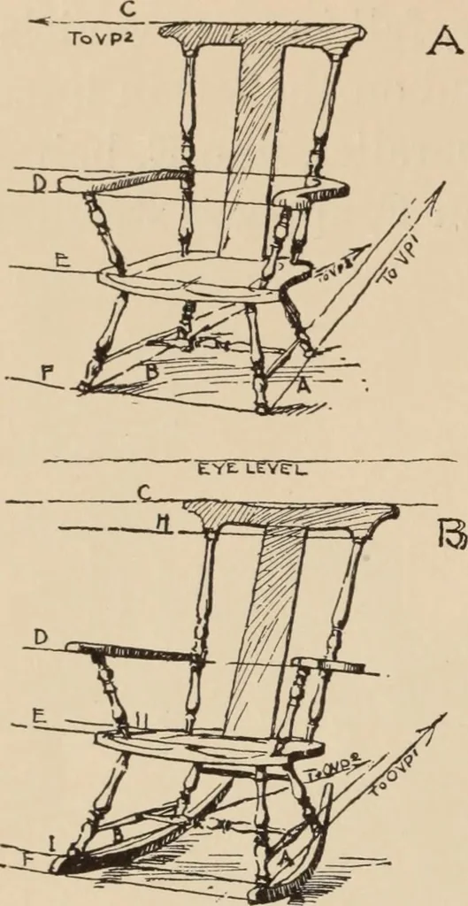 An illustration from Freehand perspective and sketching; principles and methods of expression in the pictorial representation of common objects, interiors, buildings and landscapes, 1910, leaf 137