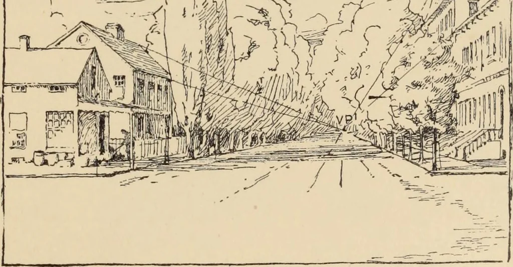 An illustration from Freehand perspective and sketching; principles and methods of expression in the pictorial representation of common objects, interiors, buildings and landscapes, 1910, leaf 152