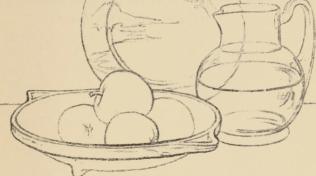 An illustration from Freehand perspective and sketching; principles and methods of expression in the pictorial representation of common objects, interiors, buildings and landscapes, 1910, leaf 46