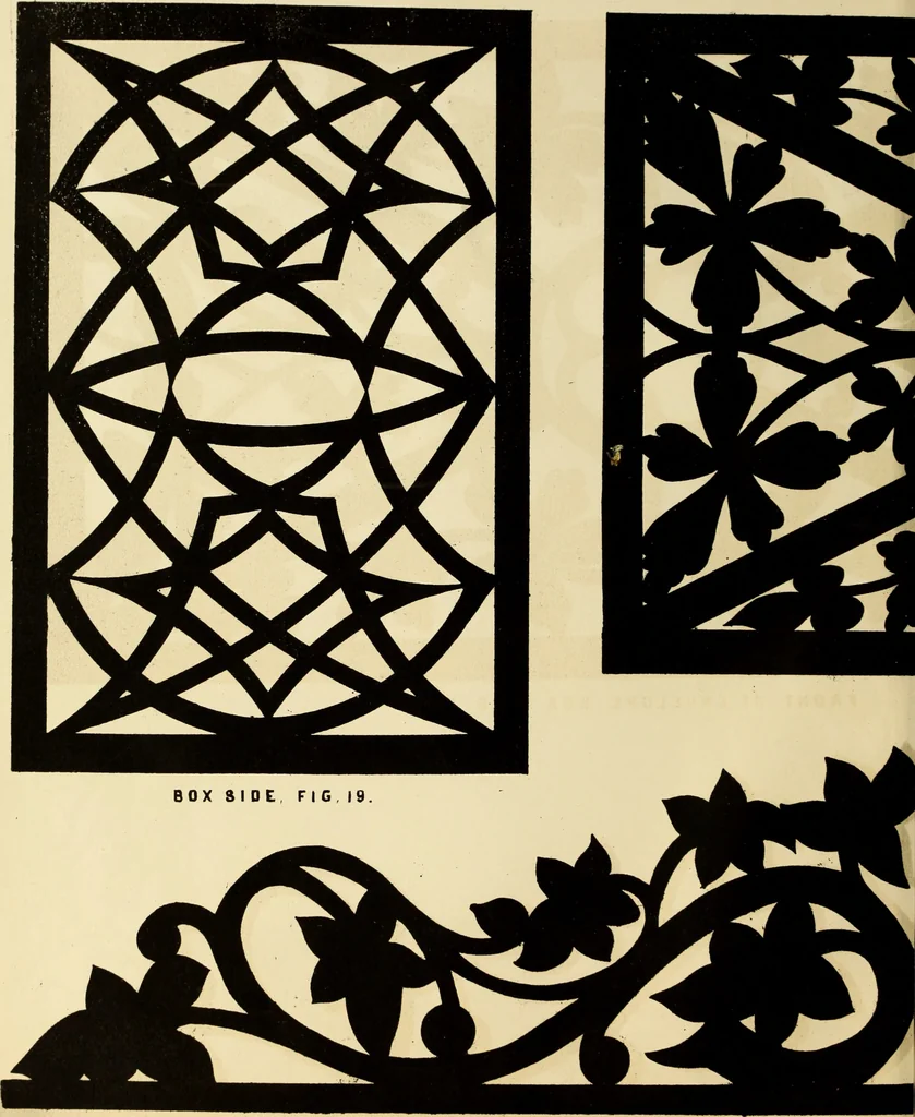 An illustration from Fret cutting and perforated carving : with practical instructions / by W. Bemrose, Jun, 1867, leaf 45