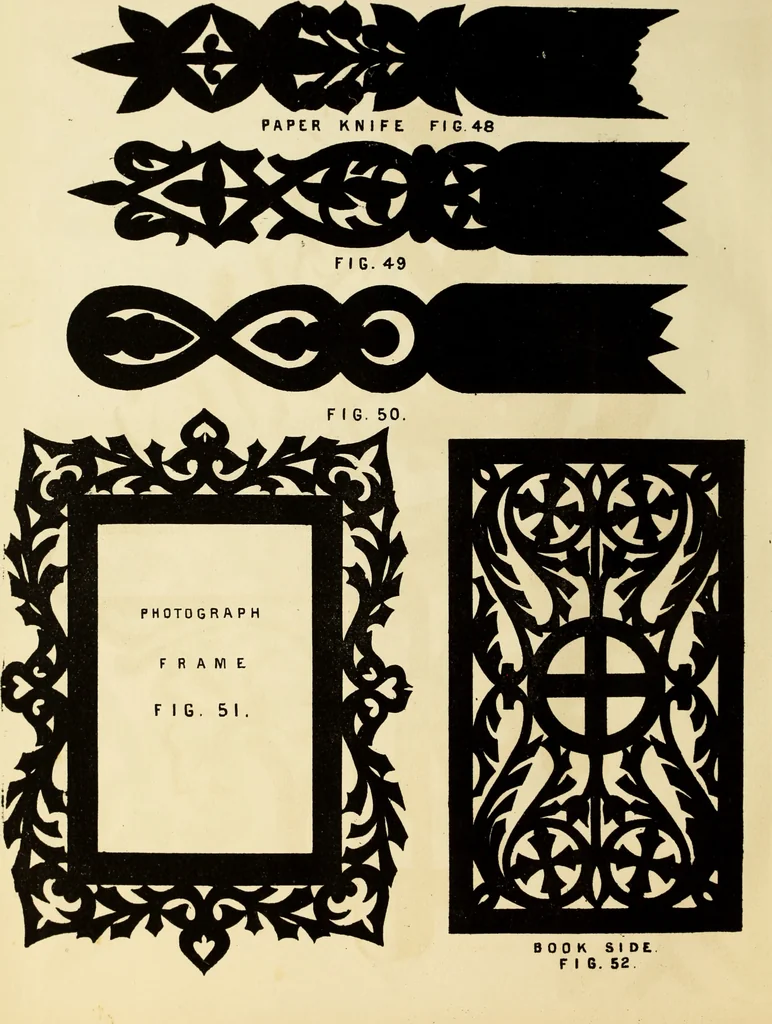 An illustration from Fret cutting and perforated carving : with practical instructions / by W. Bemrose, Jun, 1867, leaf 77