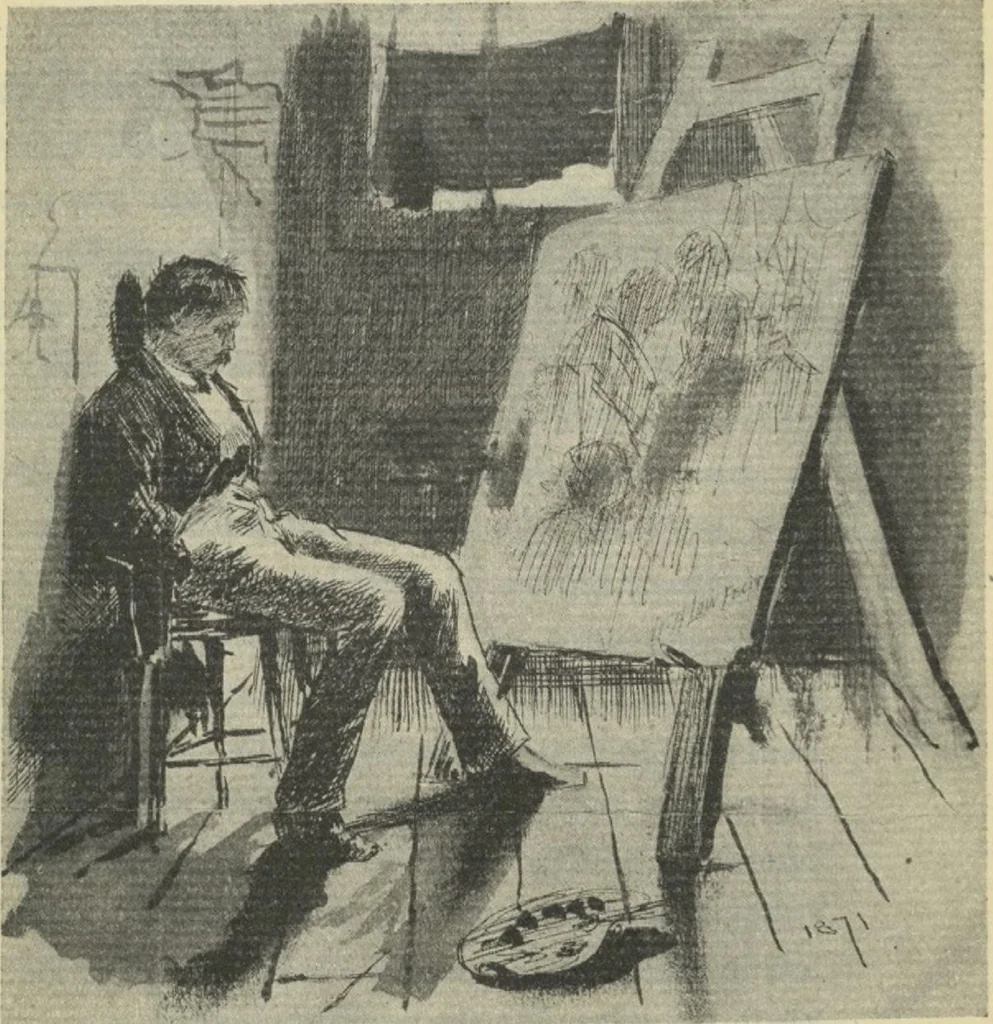 An illustration from The Salmagundi Club, being a history of its beginning as a sketch class, its public service as the Black and White Society, and its career as a club from 1871-1918, with illustrations [electronic resource], 1918, leaf 17