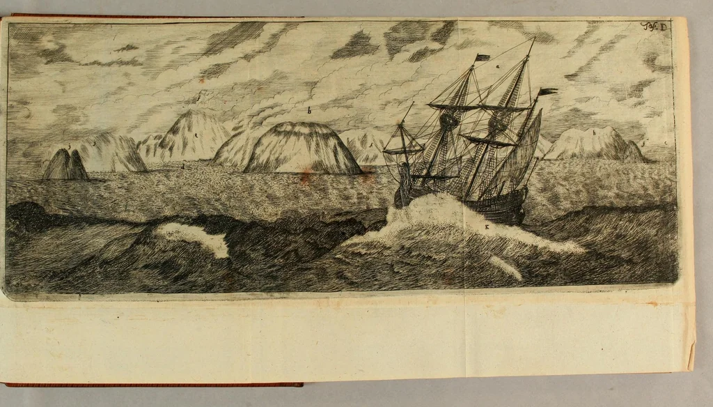 An illustration from Friderich Martens vom Hamburg Spitzbergische oder groenlandische Reise Beschreibung gethan im Jahr 1671. : Aus eigner Erfahrunge beschrieben, die dazu erforderte Figuren nach dem Leben selbst abgerissen, (so hierbey in Kupfferzusehen) und jetzo durch den Druck mitgetheilet, 1675, leaf 157