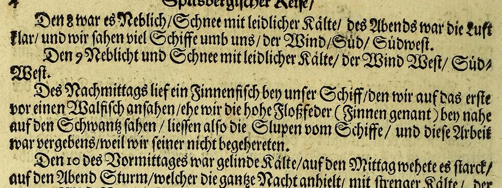 An illustration from Friderich Martens vom Hamburg Spitzbergische oder groenlandische Reise Beschreibung gethan im Jahr 1671. : Aus eigner Erfahrunge beschrieben, die dazu erforderte Figuren nach dem Leben selbst abgerissen, (so hierbey in Kupfferzusehen) und jetzo durch den Druck mitgetheilet, 1675, leaf 18
