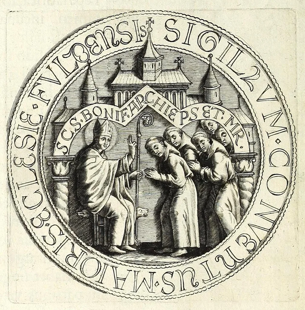 An illustration from Fuldensium antiquitatum libri IIII, 1612, leaf 182