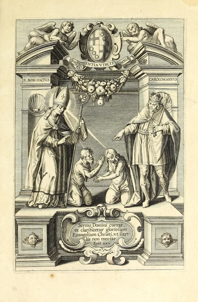 An illustration from Fuldensium antiquitatum libri IIII, 1612, leaf 5