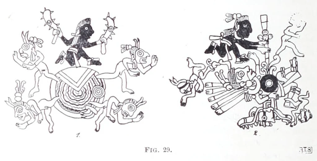 An illustration from The fundamental principles of Old and New World civilizations : a comparative research based on a study of the ancient Mexican religious, sociological and calendrical systems, 1901, leaf 96