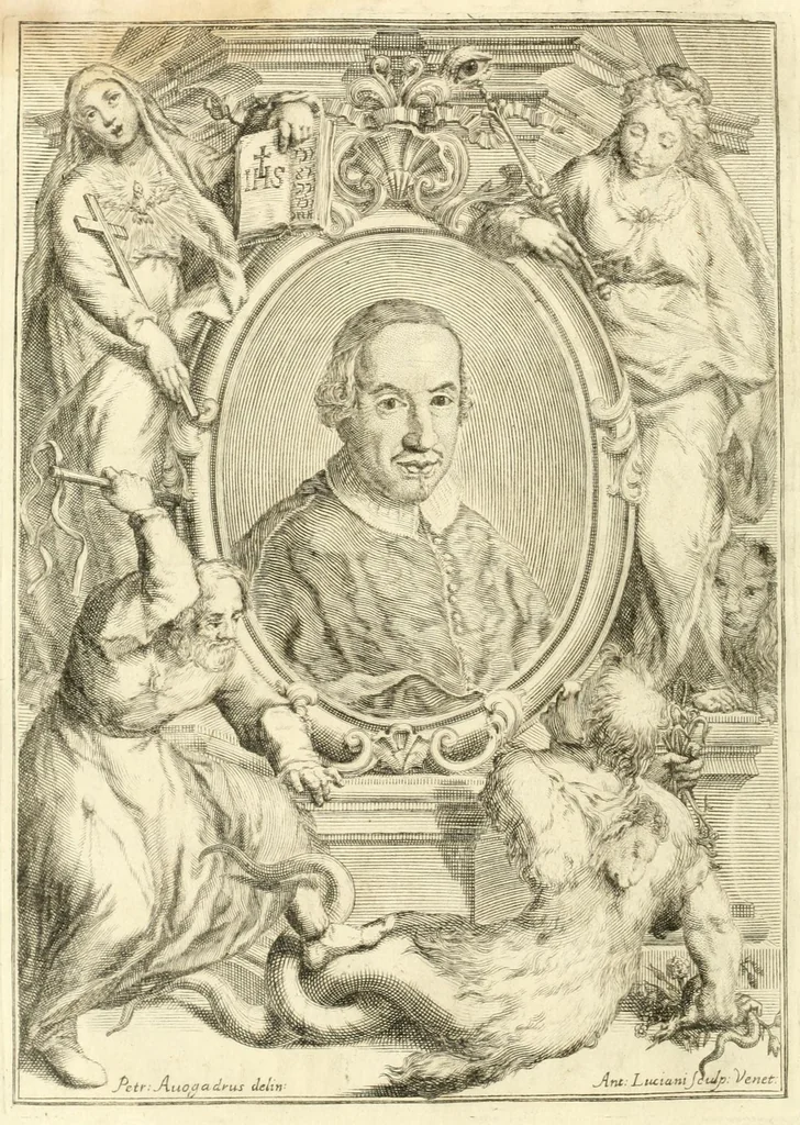 An illustration from Funerale dell'eminentissimo e reverendiss.mo prencipe il sig.r cardinale Giovanni Badoaro, vescovo di Brescia, morto li 17. maggio dell'anno corrente 1714 : celebrato da tutti gli ordini della città in segno di universale ossequiosissimo affetto alla Sua Santa memoria, il dì 14. agosto dell'anno medesimo, 1714, leaf 2