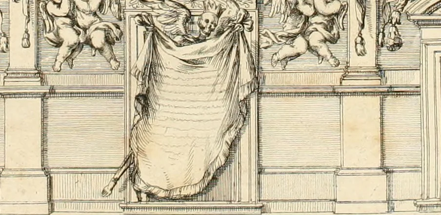 An illustration from Funeral hecho en Roma en la yglesia de Santiago delos españoles à 18 de diciembre de 1665 : a la gloriosa memoria del rei catolico delas Españas nuesro señor D. Felipe quarto el grande en nombre de la nacion española, 1666, leaf 53