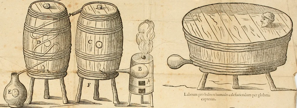 An illustration from Furni novi philosophici, sive, Descriptio artis destillatoriae novae : nec non spirituum, oleorum, florum, aliorumque medicamentorum illius beneficio, facilimâ quâdam & peculiari viâ è vegetabilibus, animalibus & mineralibus, conficiendorum & quidem magno cum lucro; agens quoque de illorum usu tàm chymico quàm medico, 1651, leaf 287
