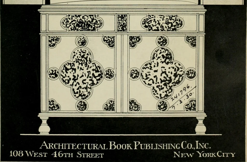 An illustration from Furniture for to-day and to-morrow, with details, scale drawings, and pen and ink sketches, 1900, leaf 1