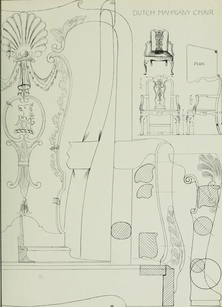 An illustration from Furniture for to-day and to-morrow, with details, scale drawings, and pen and ink sketches, 1900, leaf 101