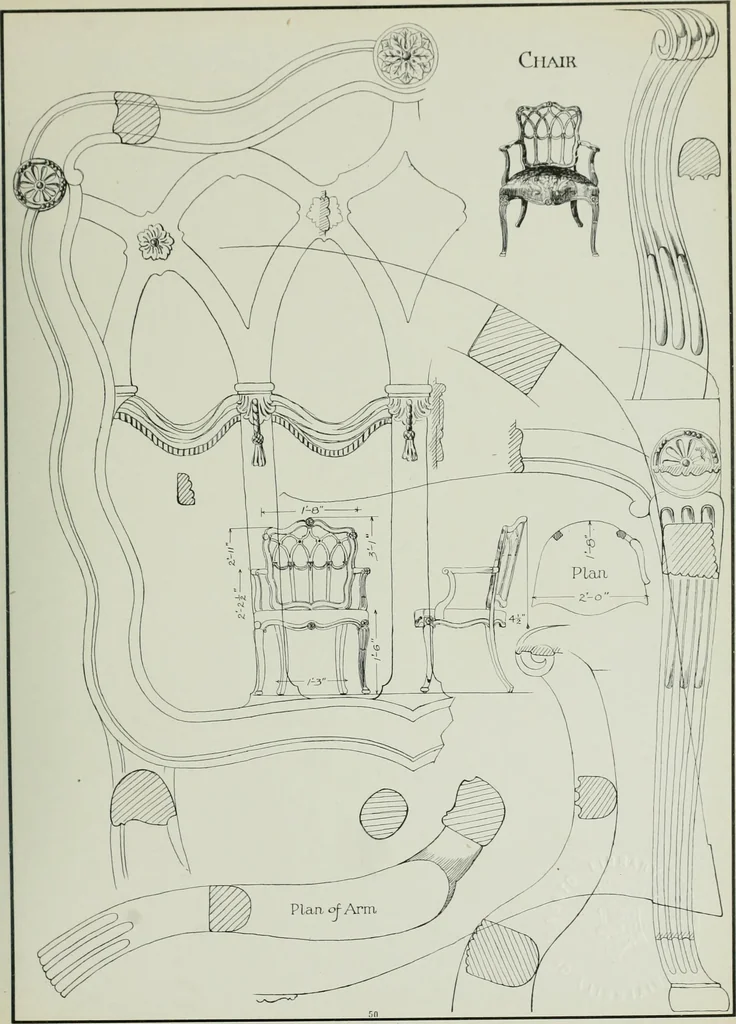 An illustration from Furniture for to-day and to-morrow, with details, scale drawings, and pen and ink sketches, 1900, leaf 103