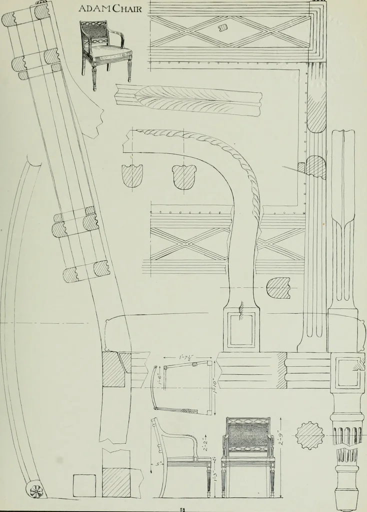 An illustration from Furniture for to-day and to-morrow, with details, scale drawings, and pen and ink sketches, 1900, leaf 105