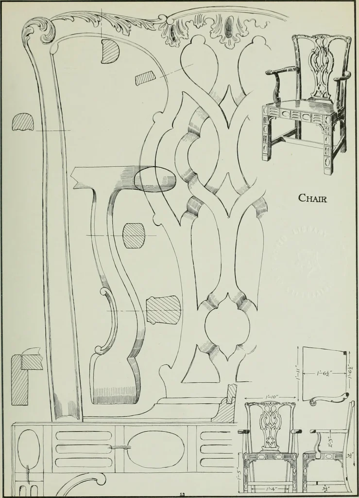 An illustration from Furniture for to-day and to-morrow, with details, scale drawings, and pen and ink sketches, 1900, leaf 109