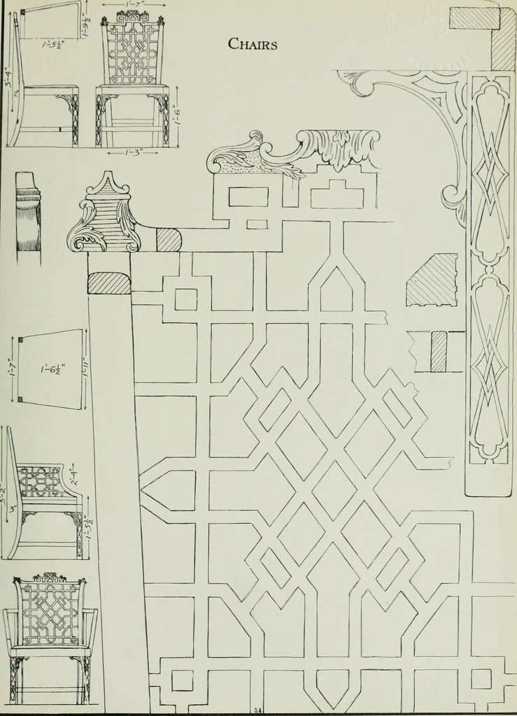 An illustration from Furniture for to-day and to-morrow, with details, scale drawings, and pen and ink sketches, 1900, leaf 111