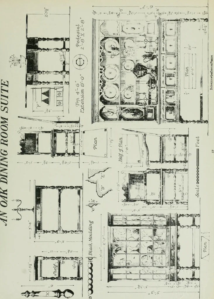 An illustration from Furniture for to-day and to-morrow, with details, scale drawings, and pen and ink sketches, 1900, leaf 113