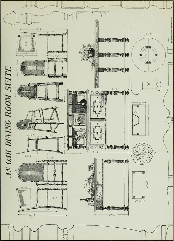 An illustration from Furniture for to-day and to-morrow, with details, scale drawings, and pen and ink sketches, 1900, leaf 115