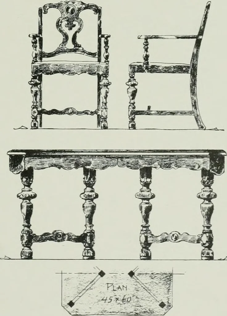 An illustration from Furniture for to-day and to-morrow, with details, scale drawings, and pen and ink sketches, 1900, leaf 117