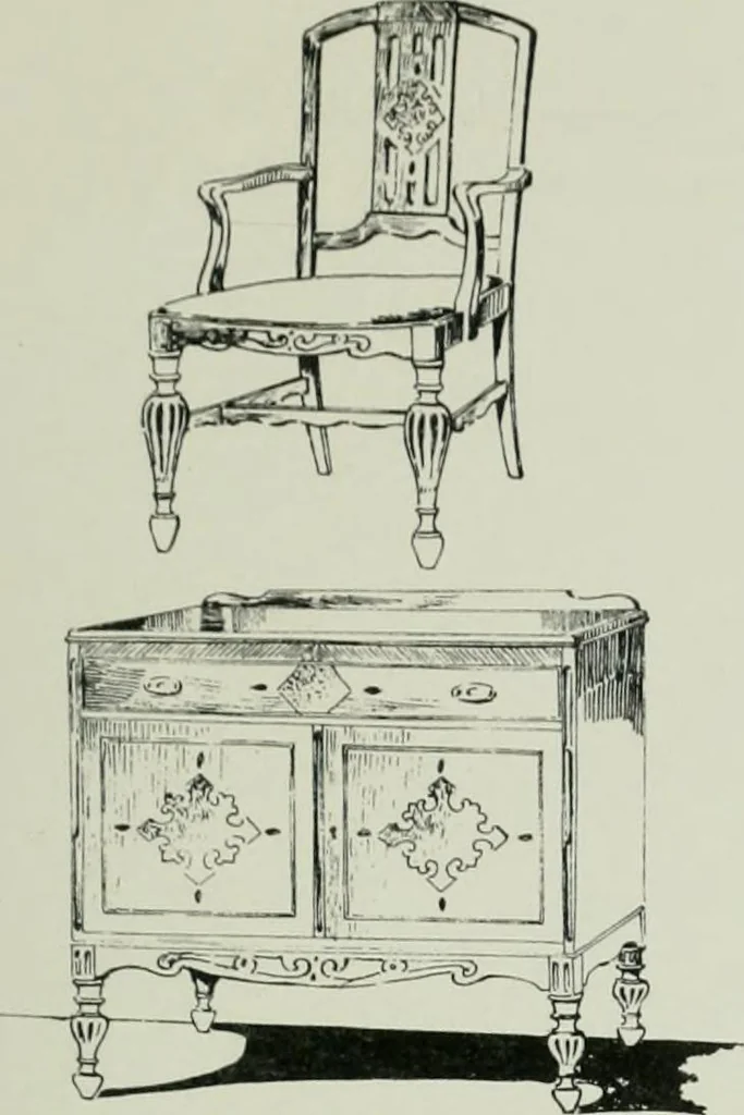 An illustration from Furniture for to-day and to-morrow, with details, scale drawings, and pen and ink sketches, 1900, leaf 123