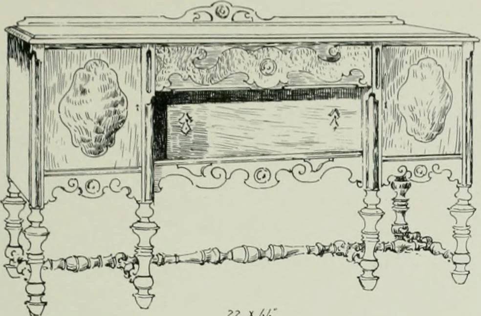 An illustration from Furniture for to-day and to-morrow, with details, scale drawings, and pen and ink sketches, 1900, leaf 125