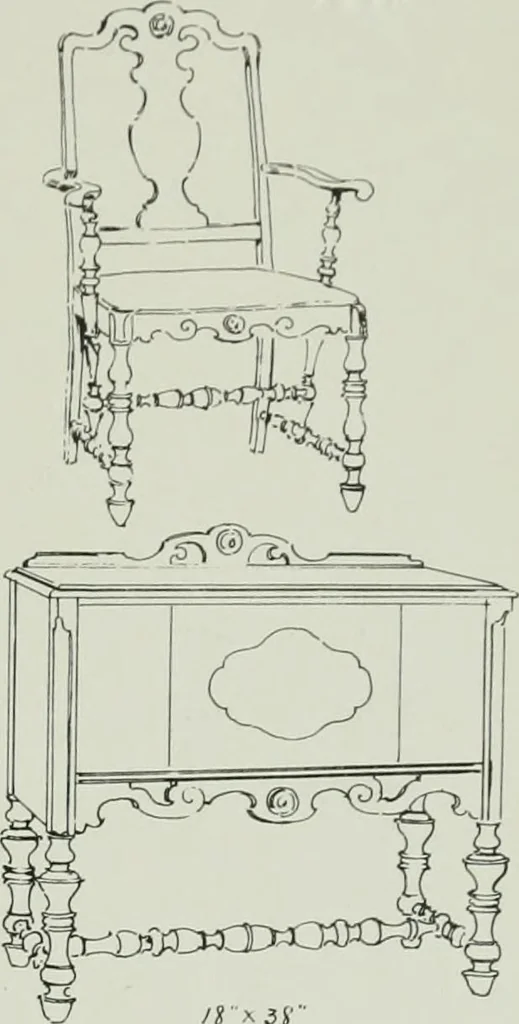 An illustration from Furniture for to-day and to-morrow, with details, scale drawings, and pen and ink sketches, 1900, leaf 125