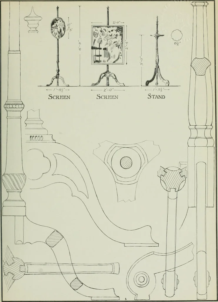 An illustration from Furniture for to-day and to-morrow, with details, scale drawings, and pen and ink sketches, 1900, leaf 13