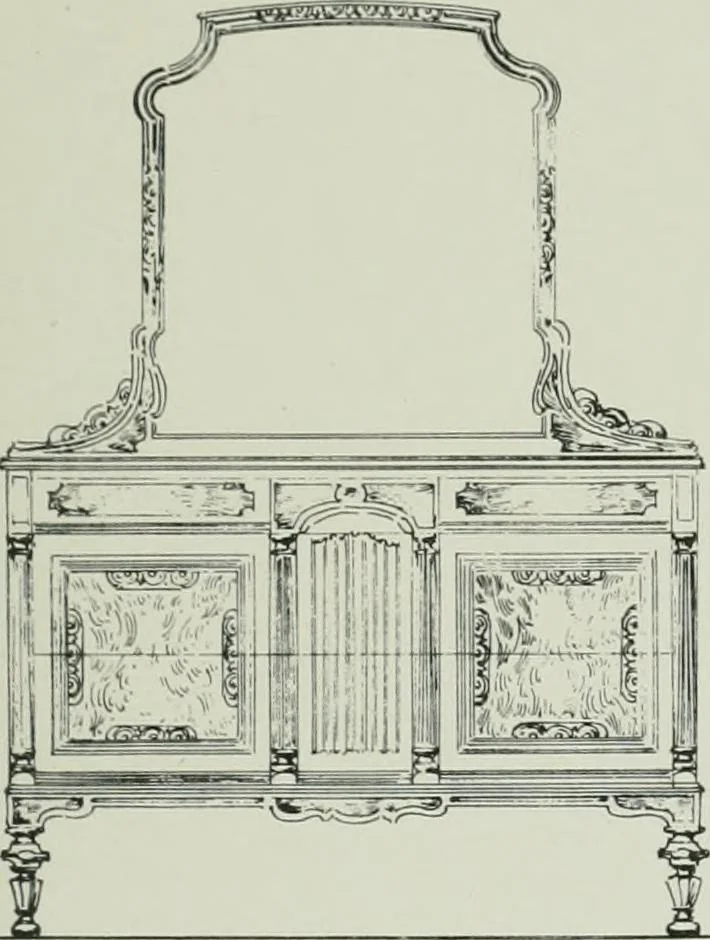 An illustration from Furniture for to-day and to-morrow, with details, scale drawings, and pen and ink sketches, 1900, leaf 135