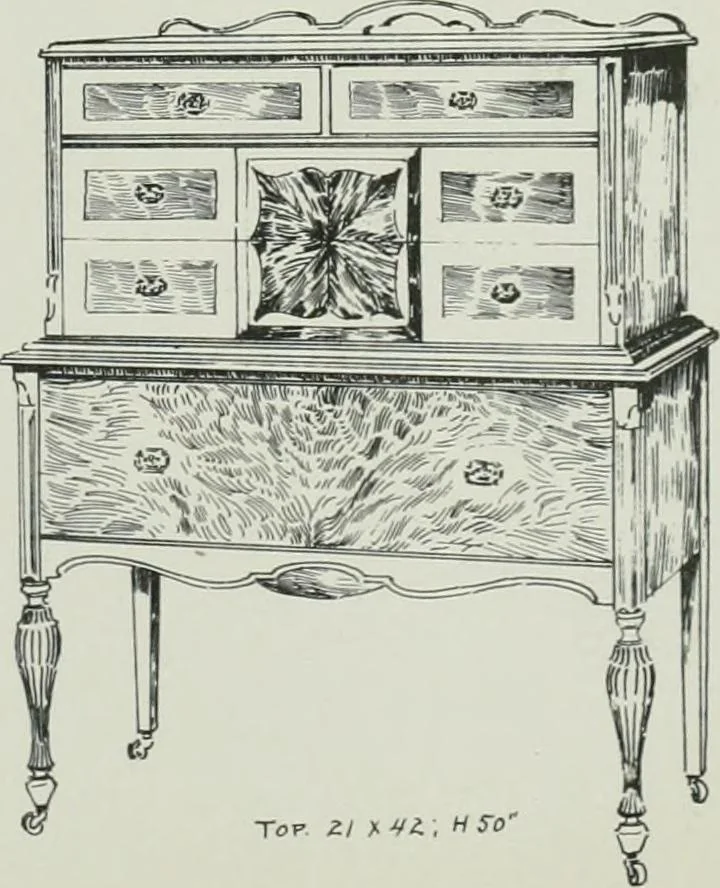 An illustration from Furniture for to-day and to-morrow, with details, scale drawings, and pen and ink sketches, 1900, leaf 135