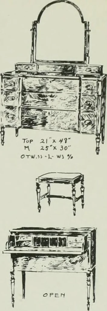 An illustration from Furniture for to-day and to-morrow, with details, scale drawings, and pen and ink sketches, 1900, leaf 137