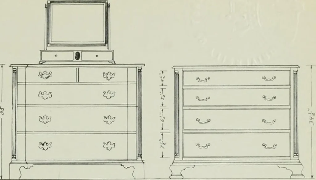 An illustration from Furniture for to-day and to-morrow, with details, scale drawings, and pen and ink sketches, 1900, leaf 139