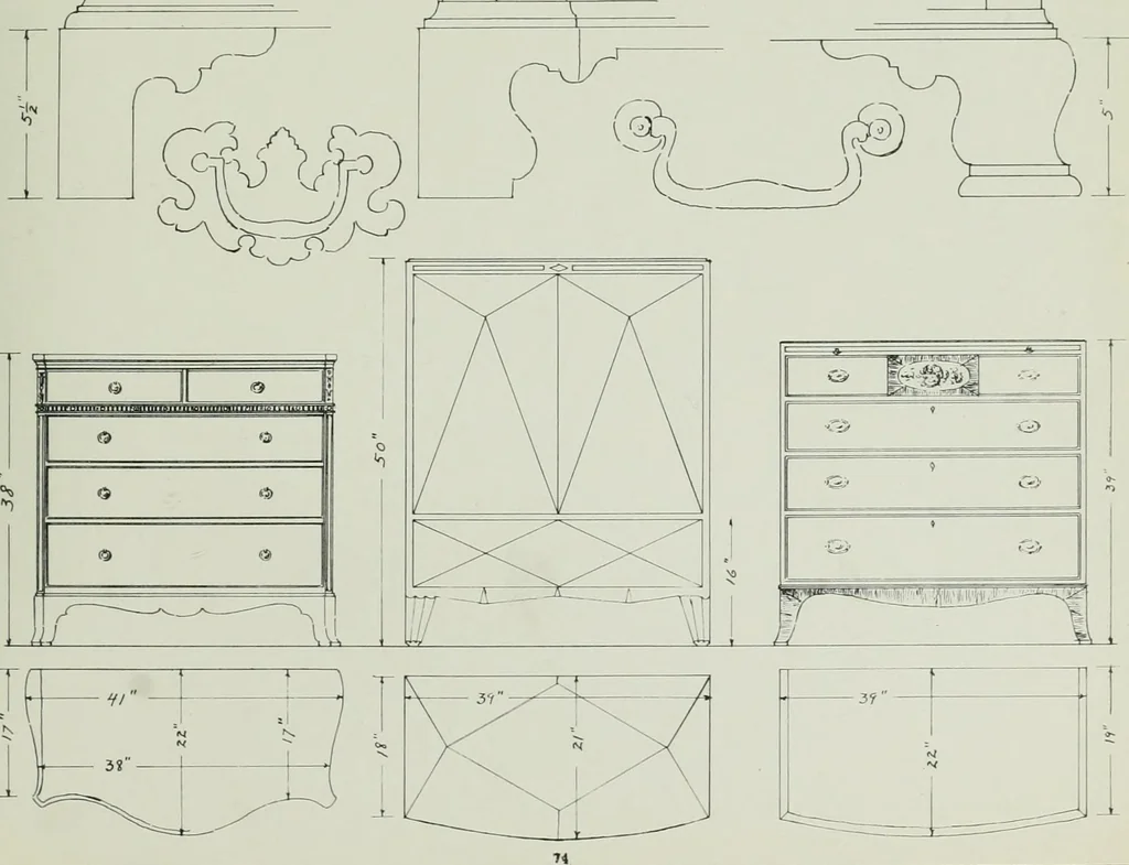 An illustration from Furniture for to-day and to-morrow, with details, scale drawings, and pen and ink sketches, 1900, leaf 139