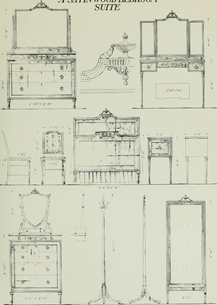 An illustration from Furniture for to-day and to-morrow, with details, scale drawings, and pen and ink sketches, 1900, leaf 141
