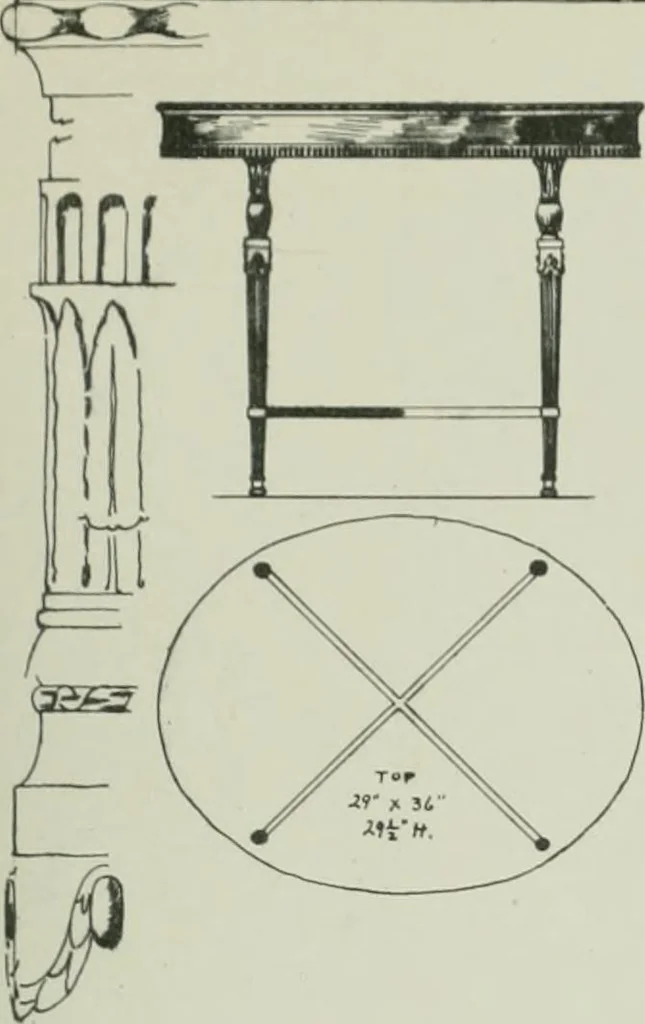 An illustration from Furniture for to-day and to-morrow, with details, scale drawings, and pen and ink sketches, 1900, leaf 15