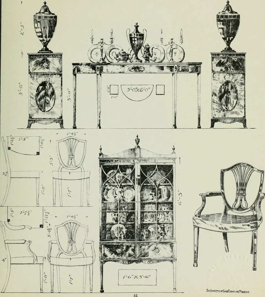 An illustration from Furniture for to-day and to-morrow, with details, scale drawings, and pen and ink sketches, 1900, leaf 153