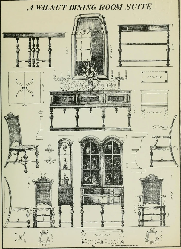 An illustration from Furniture for to-day and to-morrow, with details, scale drawings, and pen and ink sketches, 1900, leaf 155