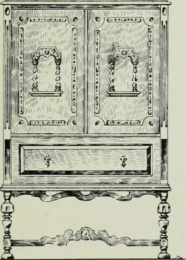 An illustration from Furniture for to-day and to-morrow, with details, scale drawings, and pen and ink sketches, 1900, leaf 157