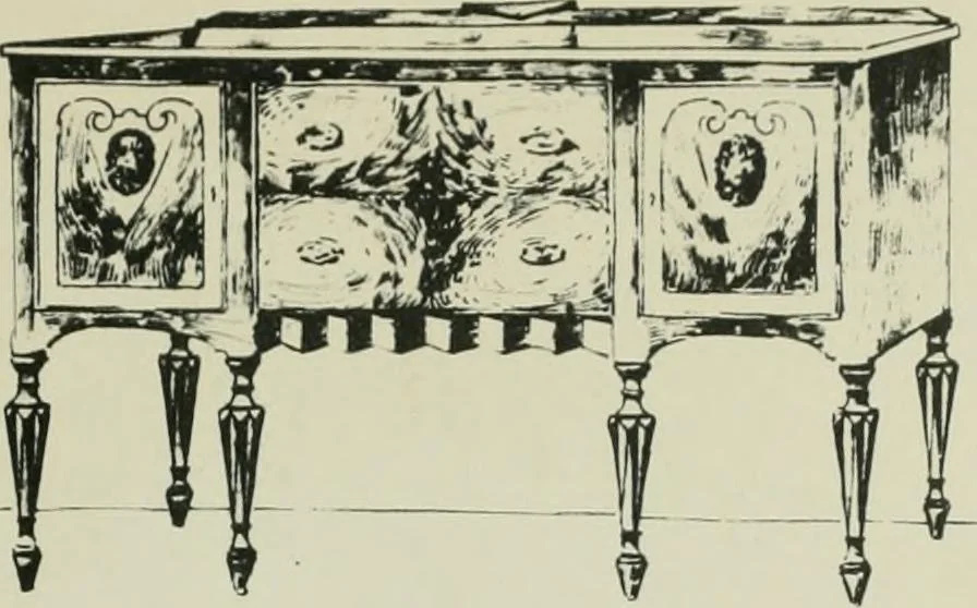 An illustration from Furniture for to-day and to-morrow, with details, scale drawings, and pen and ink sketches, 1900, leaf 159