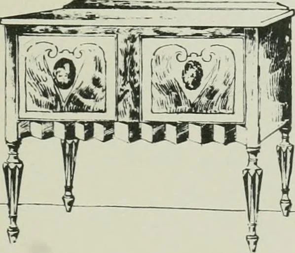 An illustration from Furniture for to-day and to-morrow, with details, scale drawings, and pen and ink sketches, 1900, leaf 159