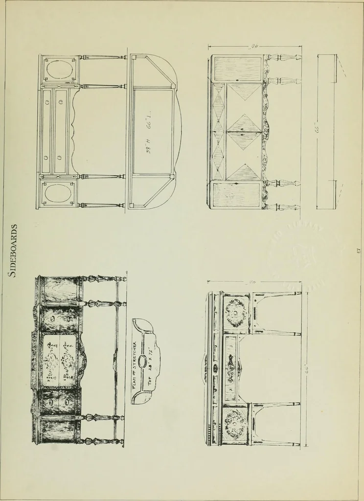 An illustration from Furniture for to-day and to-morrow, with details, scale drawings, and pen and ink sketches, 1900, leaf 161