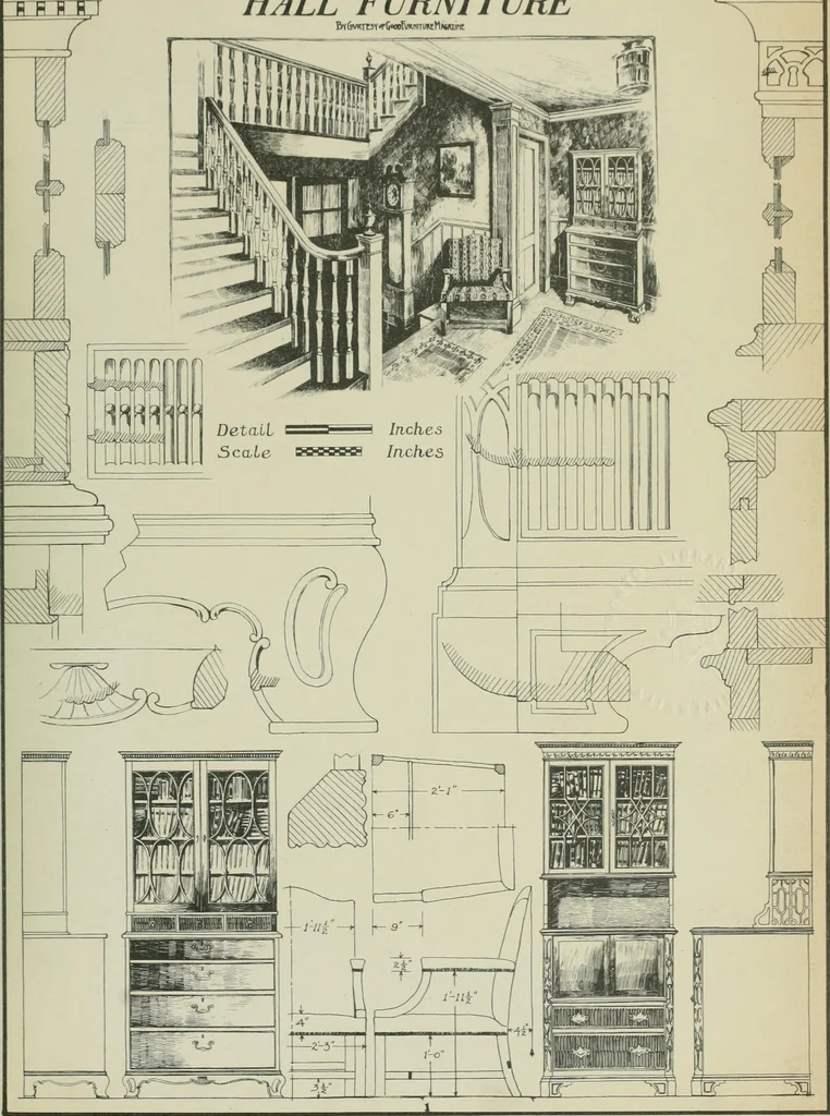 An illustration from Furniture for to-day and to-morrow, with details, scale drawings, and pen and ink sketches, 1900, leaf 3