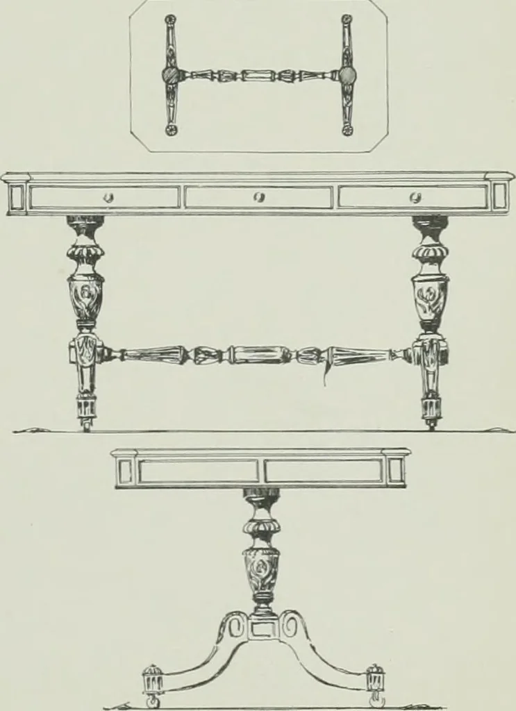 An illustration from Furniture for to-day and to-morrow, with details, scale drawings, and pen and ink sketches, 1900, leaf 33