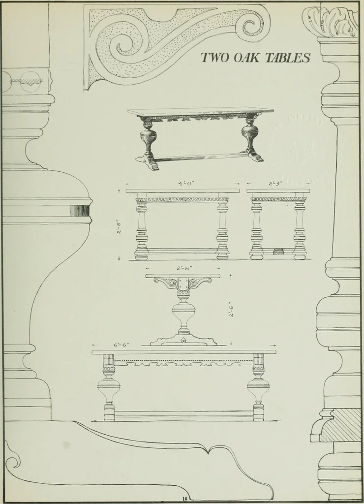 An illustration from Furniture for to-day and to-morrow, with details, scale drawings, and pen and ink sketches, 1900, leaf 35